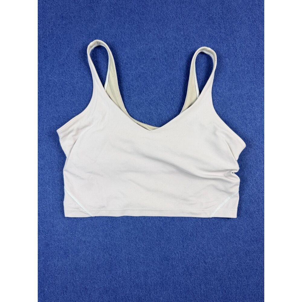 Lululemon White V Neck Longline Sports Bra Tank Top Padded Athletic